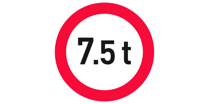 Red circle 7.5t weight limit sign for heavy vehicles.