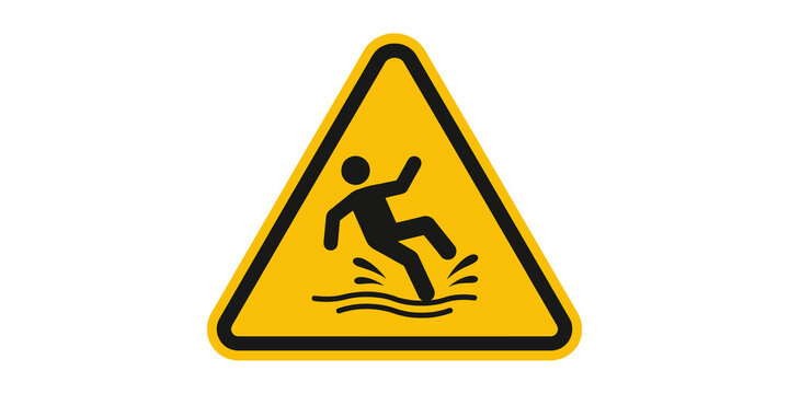 Wet floor caution sign yellow triangular icon for slip hazard warning.