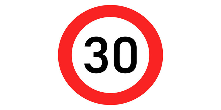 Thirty kilometers per hour speed limit red road sign for traffic safety.