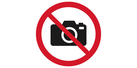 Fototapeta na wymiar No photography allowed sign with black camera icon on red circle border.