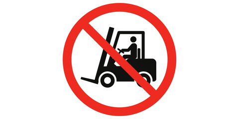No forklift trucks warning sign with black machine and red circle. © 扁平化图标 