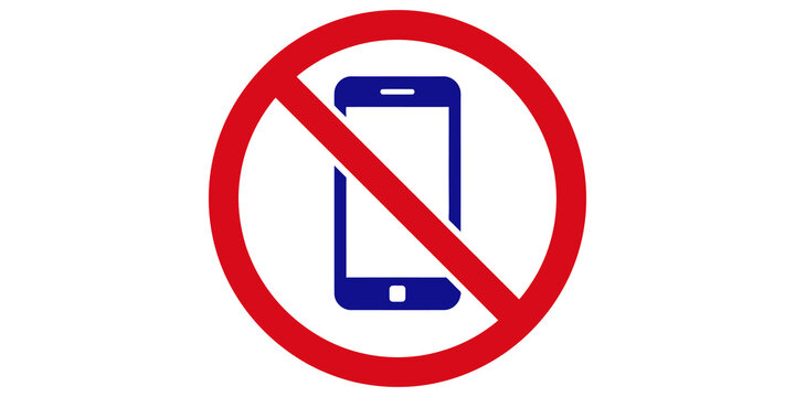 No mobile phone blue smartphone icon inside red ban circle for areas.