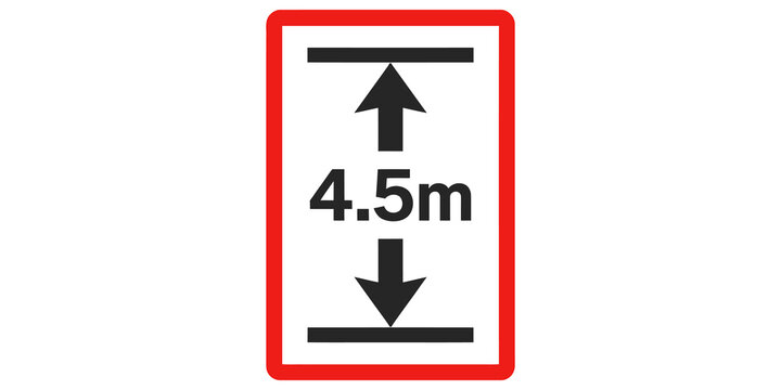 Clearance height sign 4.5m with red border for vehicle route guidance.