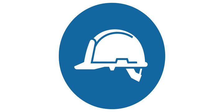 Construction hard hat blue safety icon for industrial site workers.