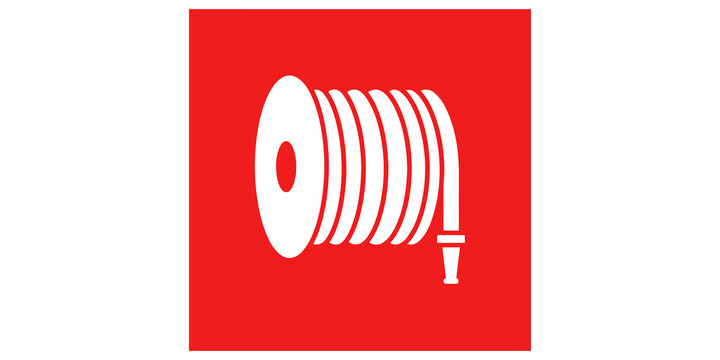 Fire hose reel icon red square sign for emergency building safety system.