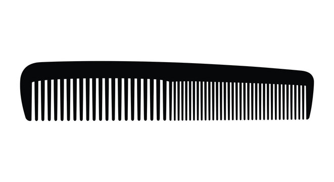 A black hair comb with closely spaced teeth is shown as a silhouette