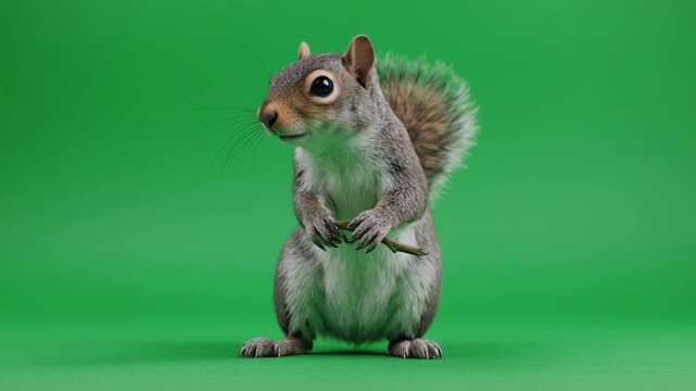 Curious squirrel animated with subtle head turn on green screen background