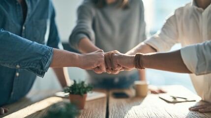 Obraz premium Teamwork and Collaboration - Hands Fist Bumping in Unity.
