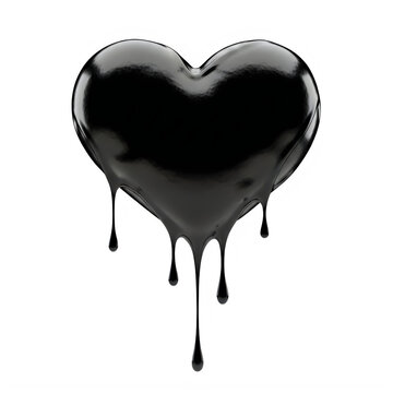 Black dripping heart shape icon isolated on transparent background