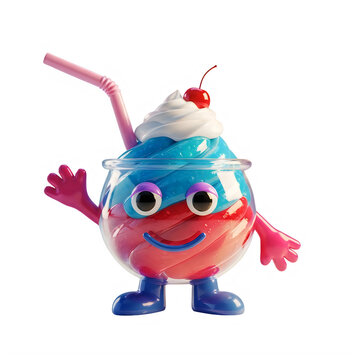 Happy cartoon alien waving with antenna isolated on transparent background
