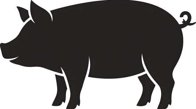 A clean black silhouette vector graphic of a pig standing on a plain white background for design.