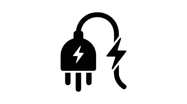 Vector illustration of electric plug with cable and lightning bolt on a transparent background