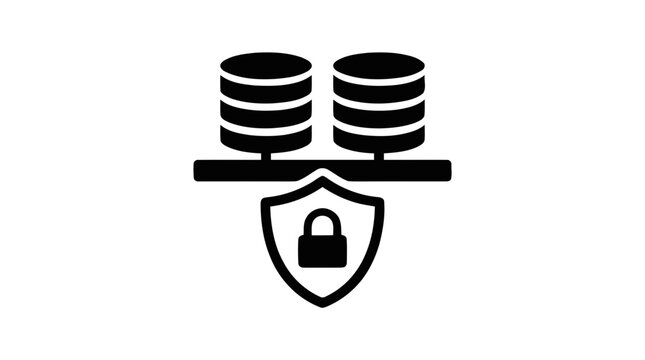 Vector illustration of secure database server with shield and padlock icon on a transparent background
