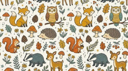 Fototapeta premium Wildlife Doodle Pattern for Text Gigapixel Standard Perfectlyclear for