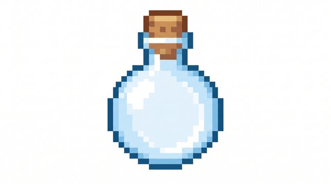 8-bit pixel art of an empty glass flask alchemy crafting game asset isolated on white.