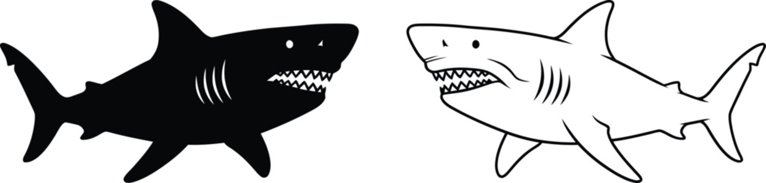 Sharks with Open Mouths in Vector Illustration Featuring Shark, Teeth, Graphic with Design