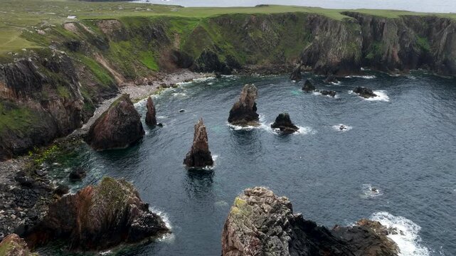 Aerial view of Mangersta sea stacks on the Outer Hebrides in Scotland