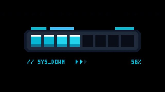 Pixel Art Loading Bar Interface, Retro Video Game Progress Bar Vector Graphic showing System Download Status 56 Percent