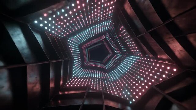 Abstract geometric light patterns in dark futuristic setting