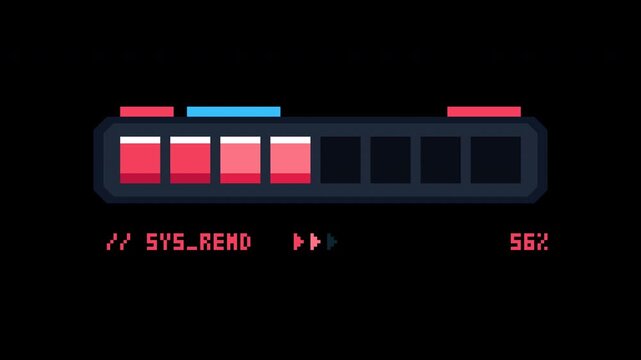 Pixel Art Loading Progress Bar 8 Bit Retro Game UI Interface Element with System Status and Percentage on Black Background