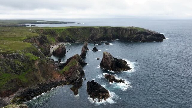 Aerial view of Mangersta sea stacks on the Outer Hebrides in Scotland