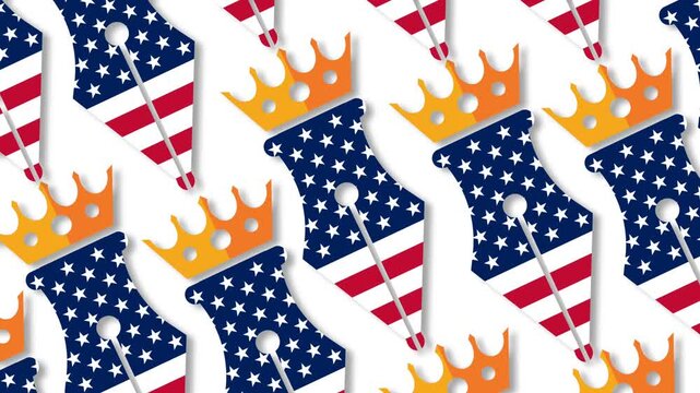 Patriotic US Flag Fountain Pen Nibs and Crowns Seamless Background for Constitution Day.