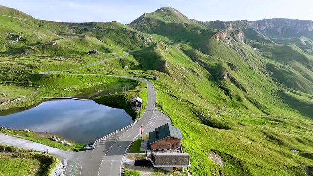Edelweissspitze, drone, aerial, circular, Austria, sunrise, Grossglockner Alpine Road, mountains, Alps, alpine, morning, road, landscape, scenic, panorama, travel, clouds, mist, nature, viewpoint, Eur