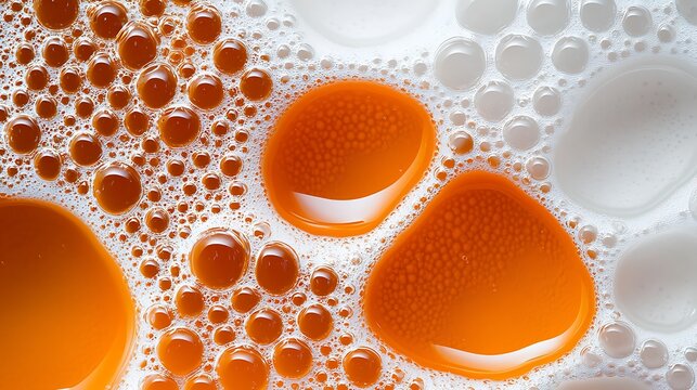 Close-up of orange bubbles floating.