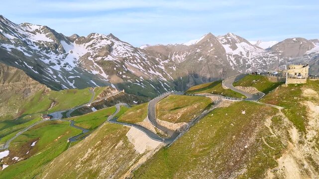 Round Drone Flight Around Edelweissspitze on Grossglockner Alpine Road
