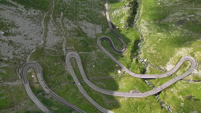 Top Down Drone View of Curvy Transfagarasan Road in Romania
