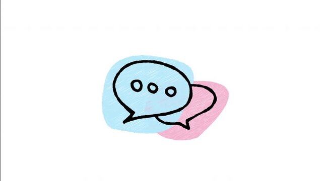 An animated hand-drawn pair of overlapping chat speech bubbles with text dots. Great for messaging apps, customer dialogue, forum chat, and support talk.