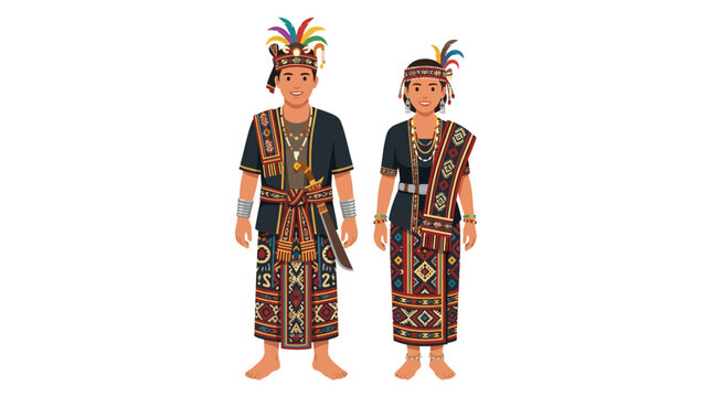 Couple wearing traditional indigenous tribal clothing.