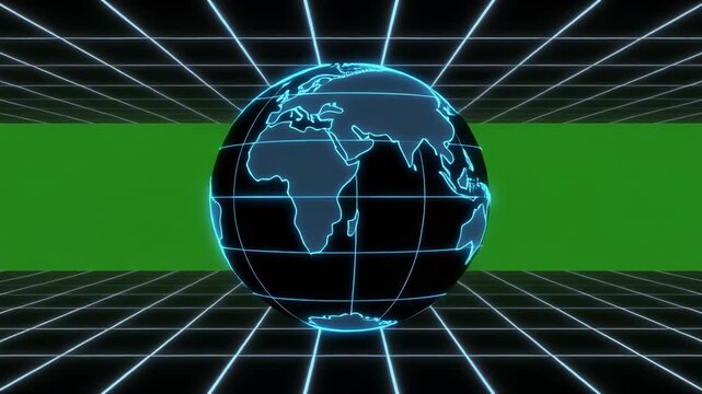Global network connection with rotating digital earth in futuristic grid environment