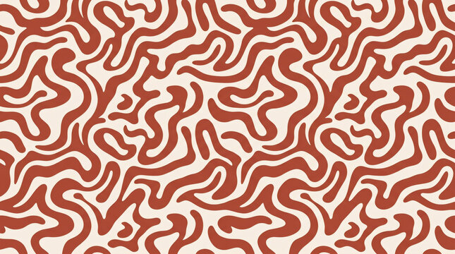 Seamless Terracotta And Cream Retro Wavy Lines Pattern