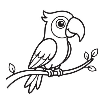 Tropical Parrot Line Art Vector Clipart Cute Cockatoo Silhouette Black White Outline File Suitable For Vinyl Cutting Craft SVG Design.