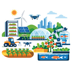 Fototapeta premium Modern sustainable agriculture with drones and greenhouses