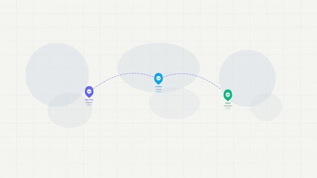 Showing a detailed process flow chart with various elements like circles, lines, markers, nodes, and icons for business presentations. Great for visualizing workflows and procedures.