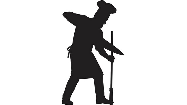Chef silhouette holding knife white background.