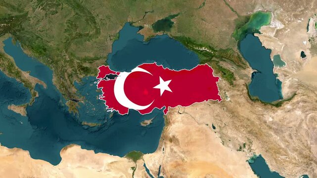 Turkey Country Map Zoom Animation with Flag on World Globe