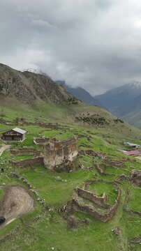 Aerial View of Frigate Castle in Digoria, North Ossetia, Russia