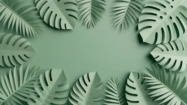 Monstera leaf border arrangement with copy space during soft studio lighting for organic branding