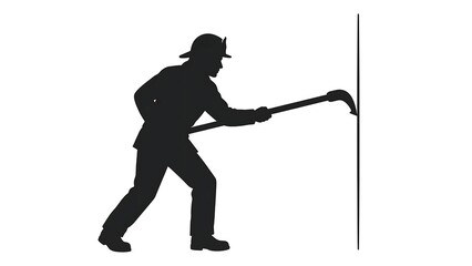 Naklejka premium Silhouette of man with pickaxe white background.