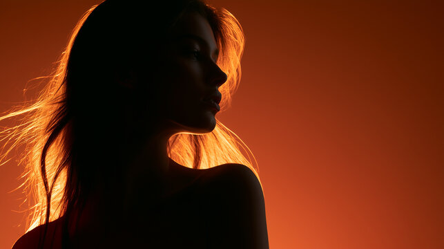 Beautiful Woman Profile Illuminated by Warm Sunlight