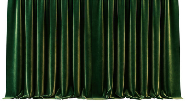 Rideaux en velours vert &eacute;meraude luxueux avec des plis &eacute;l&eacute;gants et une texture douce, parfaits pour une d&eacute;coration int&eacute;rieure sophistiqu&eacute;e, un th&eacute;&acirc;tre ou un arri&egrave;re-plan de studio photo.