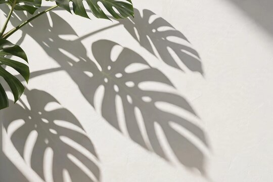 branch with leaves Tropical monstera leaves shadow on white wall aesthetic minimal plant shadow