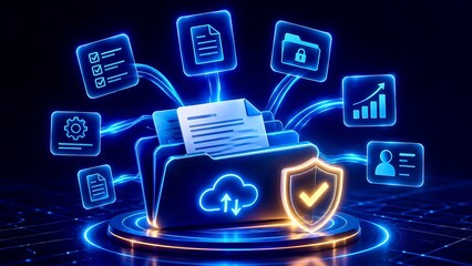 Fototapeta premium Secure Cloud Storage Folder For Enterprise Document Management and Data Cybersecurity