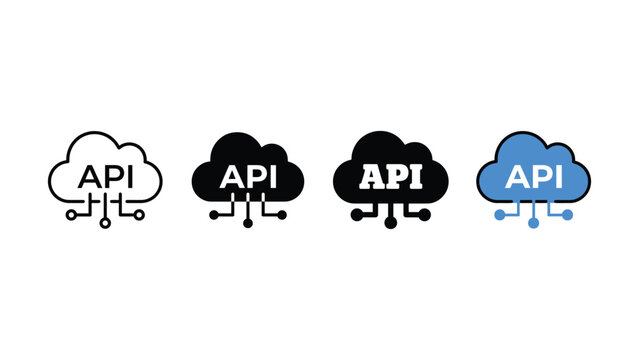Set of api cloud computing icons illustrating software development and integration concepts