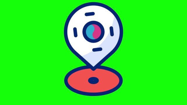 Animated South Korea location pin icon pulsing on chroma key green screen background for travel vector