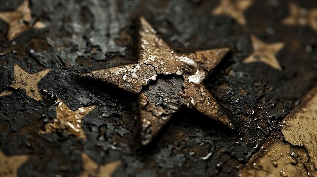 Gold stars on dark background texture.