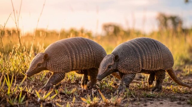 two giant armadillo close up in pantanal brazil morning light video